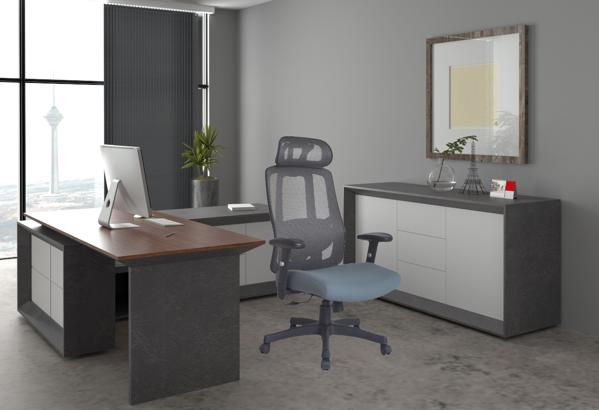 Απεικονίζεται η καρέκλα σε ένα γραφείο.